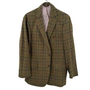Southwick Olive Green Plaid Blazer 44L Mens Wool Classic Fit With Red & Purple S
